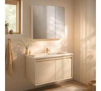 REDÒKASA Mobile Bagno Sospeso 60/80/100 cm MIMOSA in alluminio con specchio contenitore a 2 ante, lavabo in ceramica (L 80 x P 47 x H 51)