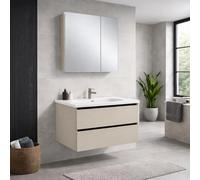 REDÒKASA Mobile Bagno Sospeso 80 cm PEONIA in alluminio con 2 cassetti, specchio contenitore a 2 ante, lavabo in ceramica (L 80 x P 47,5 x H 48)