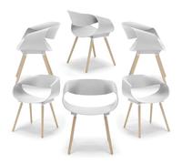 REDÒKASA Set 6 sedie in polipropilene DILETTA con gambe in faggio, resistente ai raggi UV, design moderno, ideale per sala da pranzo, cucina, sala d’attesa, bar, ristoranti (Bianco, 6)