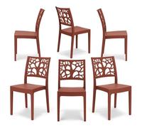 REDÒKASA Set 6 sedie in polipropilene TETI, impilabile, resistente ai raggi UV, design moderno, ideale per sala da pranzo, cucina, sala d’attesa, bar, ristoranti o giardino (6, Rosso Mattone)