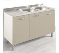 REDÒKASA Sotto lavello per cucina componibile da 120 cm con 3 ante linea MAKA, realizzata in legno 100% MADE IN ITALY (Senza Lavello Senza Lavello Vasche a Destra, Tortora)