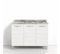 REDÒKASA Sotto lavello per cucina componibile da 120 cm con 3 ante linea MAKA, realizzata in legno 100% MADE IN ITALY (Con lavello vasche a Sinistra, Bianco Frassino)