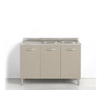 REDÒKASA Sotto lavello per cucina componibile da 120 cm con 3 ante linea MAKA, realizzata in legno 100% MADE IN ITALY (Con lavello vasche a Destra, Tortora)