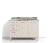 REDÒKASA Sotto lavello per cucina componibile da 120 cm con due ante e 4 cassetti (+1 estetico) linea MAKA, realizzata in legno 100% MADE IN ITALY (Senza Lavello Vasche a Sinistra, Olmo)