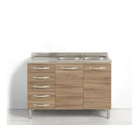 REDÒKASA Sotto lavello per cucina componibile da 120 cm con due ante e 4 cassetti (+1 estetico) linea MAKA, realizzata in legno 100% MADE IN ITALY (Con lavello Vasche a Destra, Noce)