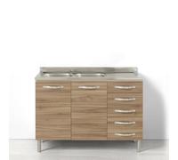 REDÒKASA Sotto lavello per cucina componibile da 120 cm con due ante e 4 cassetti (+1 estetico) linea MAKA, realizzata in legno 100% MADE IN ITALY (Senza lavello Vasche a Sinistra, Noce)