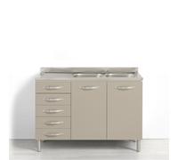 REDÒKASA Sotto lavello per cucina componibile da 120 cm con due ante e 4 cassetti (+1 estetico) linea MAKA, realizzata in legno 100% MADE IN ITALY (Senza lavello Vasche a Destra, Tortora)