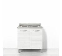 REDÒKASA Sotto lavello per cucina componibile da 80 cm con 2 ante linea MAKA, realizzata in legno 100% MADE IN ITALY (Con lavello vasca a sinistra, Bianco Frassino)