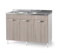 REDÒKASA Sottolavello per cucina componibile da 120 cm con tre ante, realizzata in legno 100% MADE IN ITALY (Con Lavello Vasche a Sinistra, Olmo)