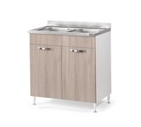 REDÒKASA Sottolavello per cucina componibile da 80 cm con due ante, realizzata in legno 100% MADE IN ITALY (Con Lavello 2 Vasche, Olmo)