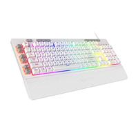 Redragon K512 Shiva - Tastiera da gioco a membrana bianca, illuminazione RGB, tasti G programmabili, controlli multi-media, poggiapolsi integrato, layout QWERTY,US LAYOUT