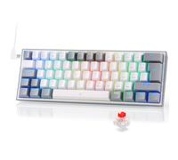 Redragon K617 Fizz 60% tastiera da gioco tedesca QWERTZ, tastiera da gioco cablata RGB, 62 tasti, interruttore rosso hot swap, tasti programmabili, cavo USB di tipo C rimovibile - grigio e bianco