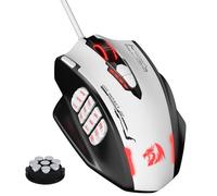 Redragon M908 Impact RGB MMO - Mouse ottico ergonomico con max. 24.000 DPI, alta precisione, 18 tasti macro programmabili, impugnatura comoda, colore nero e bianco