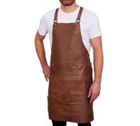 REDSALT® Grembiule in pelle di alta qualità, 100% pelle bovina, 84 x 62 cm, per barbecue professionale, grembiule da lavoro, cucina, gastronomia, bar, barista, grembiule da cucina, grembiule da