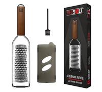 REDSALT Premium Julienne grattugia in acciaio inox con manico in legno, ideale per formaggio, pecorino, parmigiano, verdure, patate, selleria, carote, frutta, mela, pialla professionale