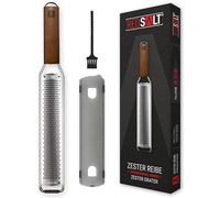 REDSALT Premium Zester grattugia in acciaio inox con manico in legno e piedini in gomma per la cucina, ideale per limoni, zenzero, carote, verdure, parmigiano, formaggio | affettatrice professionale