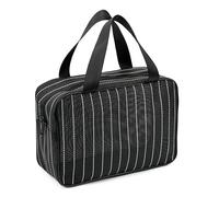 REDSINDA Borsa da doccia in rete per bagno, palestra, campeggio, borsa da viaggio portatile da viaggio per donne e uomini (grande, nera con strisce bianche)