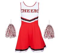 REDSTAR Divisa da cheerleader per bambine - Vestito con pompon per Carnevale, Halloween o eventi sportivi - Costume giovanile per travestimenti e spettacoli scolastici