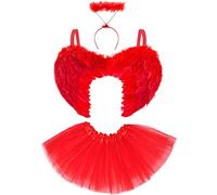 REDSTAR FANCY DRESS Ali d'angelo rosso e aureola - Costume da diavolo rosso adulto per donna - Tutù con ali da diavolo rosso e aureola rossa - Costume da angelo caduto - Costume da donna Halloween
