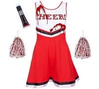 REDSTAR FANCY DRESS Travestimento da cheerleader zombie per donna - Outfit horror con pompon - Costume da ragazza non-morta per Halloween o party scolastici - Look da musical in versione macabra
