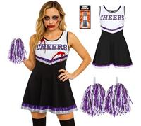 REDSTAR FANCY DRESS Travestimento da cheerleader zombie per donna - Outfit horror con pompon - Costume da ragazza non-morta per Halloween o party scolastici - Look da musical in versione macabra