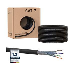 RedStar24 CAT 7 Cavo di rete esterno 50m - Cavo Ethernet CAT7 Schermato - Cavo dati LAN Gigabit S/FTP, PIMF, PoE, 10Gbit/s, Senza alogenuri, Uso per interramento - 50 metri