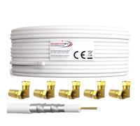 RedStar24 Cavo Coassiale SAT 100m 135dB Digitale | Classe A+ | Schermatura a 5 Strati per Ultra HD 4K DVB-S/S2, DVB-C/C2, DVB-T | Cavo Antenna Coassiale | 10 Connettori F | Bianco 100 Metri