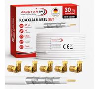 RedStar24 Cavo Coassiale SAT 30m 135dB Digitale | Classe A+ | Schermatura a 5 Strati per Ultra HD 4K DVB-S/S2, DVB-C/C2, DVB-T | Cavo Antenna Coassiale | 10 Connettori F | Bianco 30 Metri