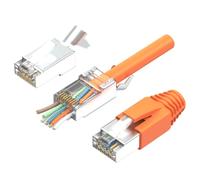 RedStar24 Connettori RJ45 Cat 7 Connettore Passante Plug Ethernet LAN Crimpare Spina di rete con protezione antistrappo gommino di inserimento per Cat 7 Cat6a Cat6 AWG23 a 8 poli 10 pezzi arancione