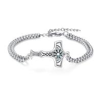 REDSUN Bracciale con martello di Thor, S925, in argento Sterling con ciondolo vichingo, Mjölnir, 7 + 2 pollici, in acciaio inox, regolabile, regalo vichingo, gioiello celtico, per donna, uomo, unisex