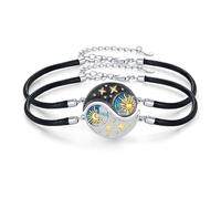 REDSUN Bracciale in argento sterling 925, Yin Yang, con luna, sole, stelle, tai chi, per donne e partner couple