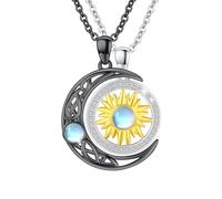 REDSUN Collana con luna nera in argento sterling 925, 2 pezzi, con ciondolo BFF in argento, con sole e luna, coppia di collane, collana dell'amicizia, gioielli per coppie, amate donne e ragazze
