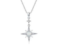 REDSUN Collana con opale S925, in argento Sterling a ottanta punte, con ciondolo a forma di stella opale, gioiello per donna, ragazza, mamma, figlia, moglie, regalo, 27*20, Zirconia cubica, Opale