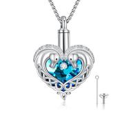 REDSUN Collana con urna a forma di cuore, in argento sterling 925, con cenere e cristallo blu, gioiello commemorativo per persone e animali domestici, regalo di crema ricordo