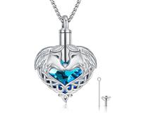 REDSUN Collana con urna celtica Wolf in argento Sterling 925 con cristallo - Ciondolo a forma di cenere, simbolo di lupo doppio per fedeltà e memoria, unisex, regalo per la famiglia