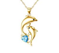 REDSUN Collana da donna con ciondolo a forma di delfino in argento Sterling 925, con cristallo blu a forma di cuore, pietra di luna, per donne e ragazze, regalo di compleanno, festa della mamma