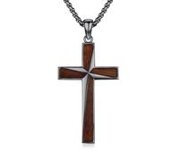 REDSUN Grande collana a croce nera in argento sterling 925 con intarsio in ebano, ciondolo dichiarato, gioiello unisex, uomini e donne, unisex, in legno intarsiato 22+2 pollici