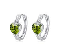 REDSUN Orecchini a cerchio a forma di cuore celtico, per ragazze e donne, in argento sterling 925, con cuore verde oliva, ipoallergenici, regalo di compleanno