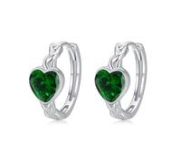 REDSUN Orecchini a cerchio a forma di cuore celtico, per ragazze e donne, in argento sterling 925, con cuore verde scuro, zirconi, ipoallergenici, regalo di compleanno