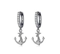 REDSUN Orecchini a cerchio con ancora, da uomo, in argento Sterling 925, colore nero, minimalisti, huggie da donna, unisex, con ancora, ipoallergenico, idea regalo marittima, per fidanzata e figlio