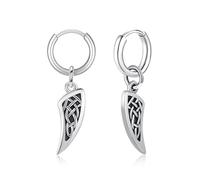 REDSUN Orecchini a cerchio con dente di lupo celtico, in argento Sterling 925, unisex, ossidato, con dente di lupo