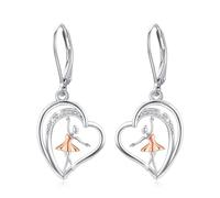 REDSUN Orecchini a forma di ballerina a forma di cuore, in argento Sterling S925, oro rosa, ciondolo a forma di cuore, orecchini a goccia, gioielli per donna, ballerina, ballerina, ragazza, fidanzata