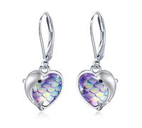 REDSUN Orecchini a forma di delfino, in argento 925, da ragazza, con cristalli di luna, da appendere, a forma di cuore, da donna, con delfino, idea regalo per ragazze, mamma, figlia, moglie, 10 × 10