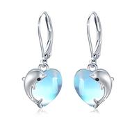 REDSUN Orecchini a forma di delfino in argento Sterling S925, con pietra di luna, a forma di cuore, da donna, per ragazze, donne, mogli, regalo per la festa della mamma