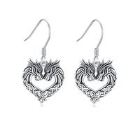 REDSUN Orecchini a forma di drago Hngend in argento 925 ossidato con nodo celtico cuore drago gioielli regalo per donne fidanzate