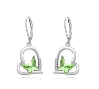 REDSUN Orecchini a forma di farfalla a forma di cuore, in argento Sterling 925, con cristallo verde, eleganti gioielli per donne, ragazze, ipoallergenici, regalo per compleanno, Natale, San Valentino