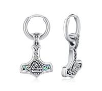 REDSUN Orecchini a forma di martello di Thor, in argento Sterling S925, con valknut, gioielli vichinghi celtici, unisex, abalone, ciondolo a forma di triangolo, mitologia nordica, regalo di compleanno