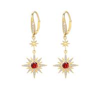 REDSUN Orecchini a forma di stella, in argento Sterling 925, a ottanta punte, con pietra portafortuna, colore rosso, 5 A, con zirconi, placcati oro, oro, idea regalo per fidanzata, mamma, compleanno