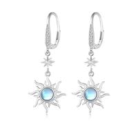 REDSUN Orecchini con pietra di luna in argento sterling 925, con stella a ottanta punte, sole/luna, arcobaleno, per ragazze, madri, figlie, donne, fidanzate, 15 mm, Argento sterling