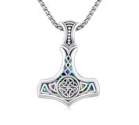 REDSUN Thor, collana con martello di Thor, in argento sterling 925, collana celtica Mjölnir, ciondolo abalone, unisex, con simbolo dell'infinito vichingo, irlandese, gioiello da donna, unisex, uomo